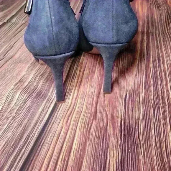 27 Edit Woman's penny square toe buckle bootie blue suade sz 7.5 - Picture 4 of 5